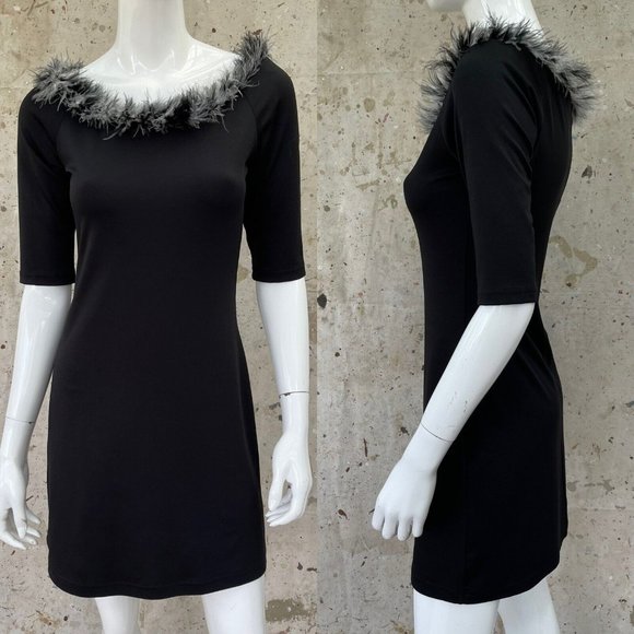 XOXO Dresses & Skirts - Vintage 90’s/Y2K Black Rave/Goth Mini Dress With Maribou Feathers, S